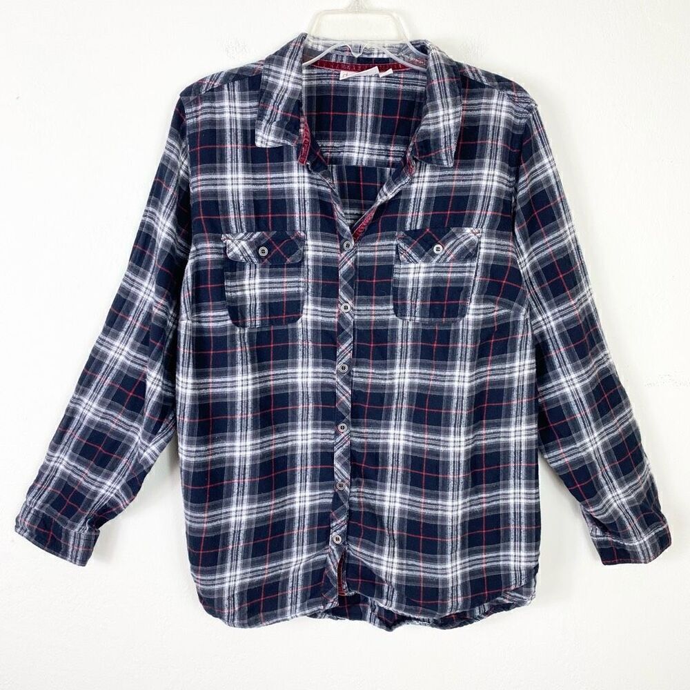 Dressbarn Black White Red Plaid Long Sleeve Button Up Shirt Size 2X